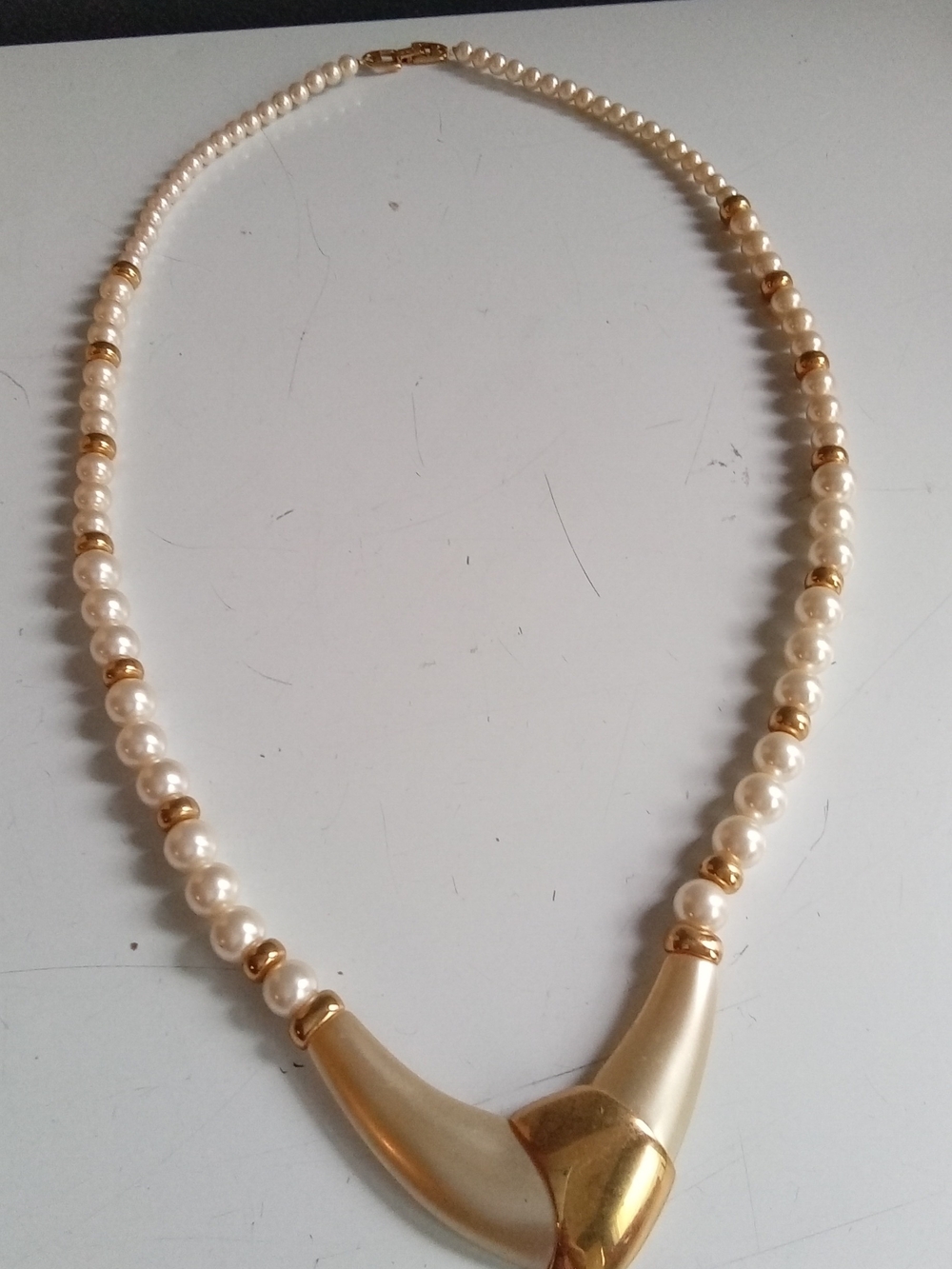 Napier Pearl and Gold-Tone Horn Pendant Necklace